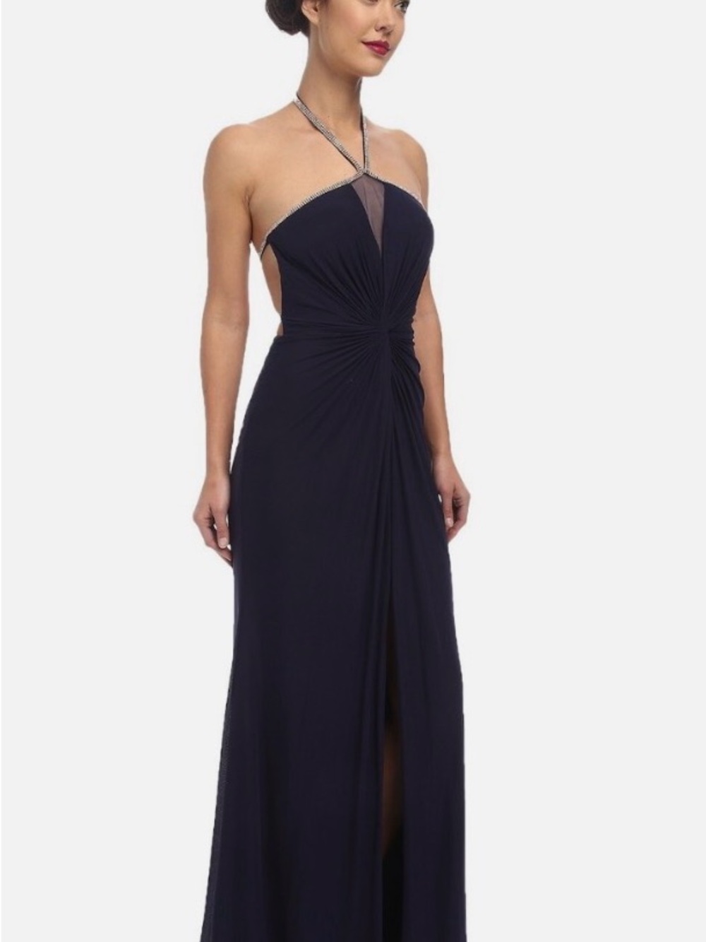 Navy Maxi Evening Dress with Crystal-Trim Straps - Picture 3 of 10